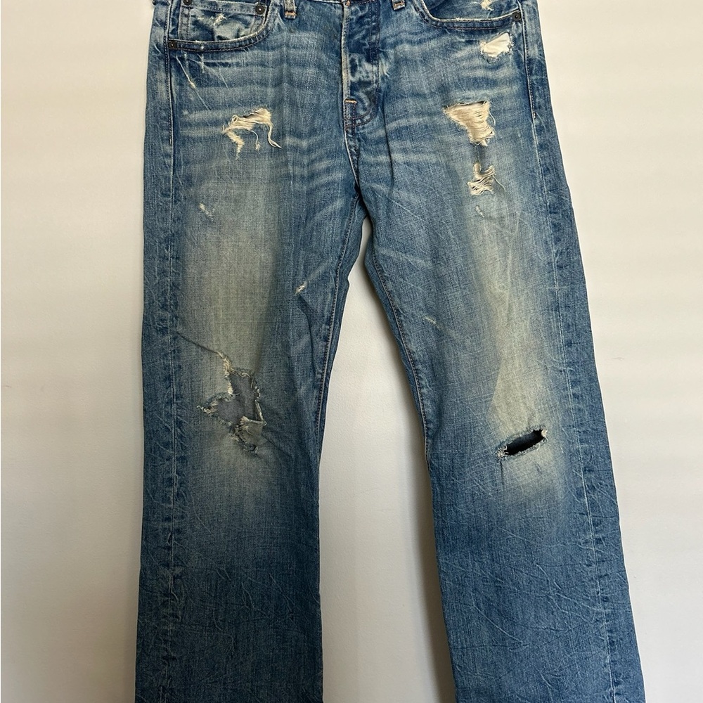 Hollister Men's Relaxed Distressed Light Blue Jeans